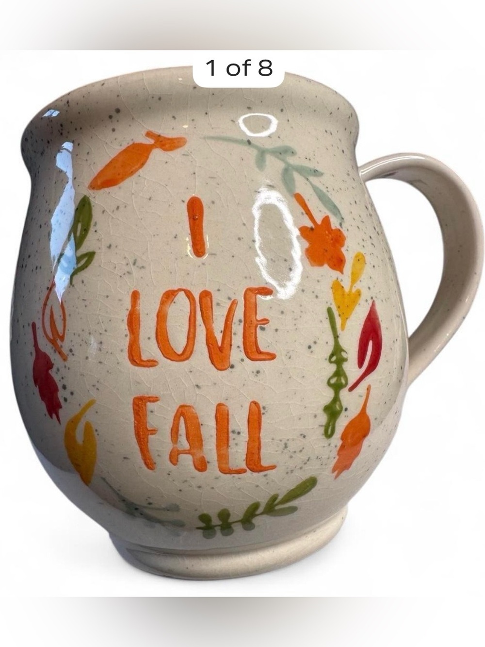 TAG Fall hand painted ceramic mug I love fall with autumn leaves and pumpkins